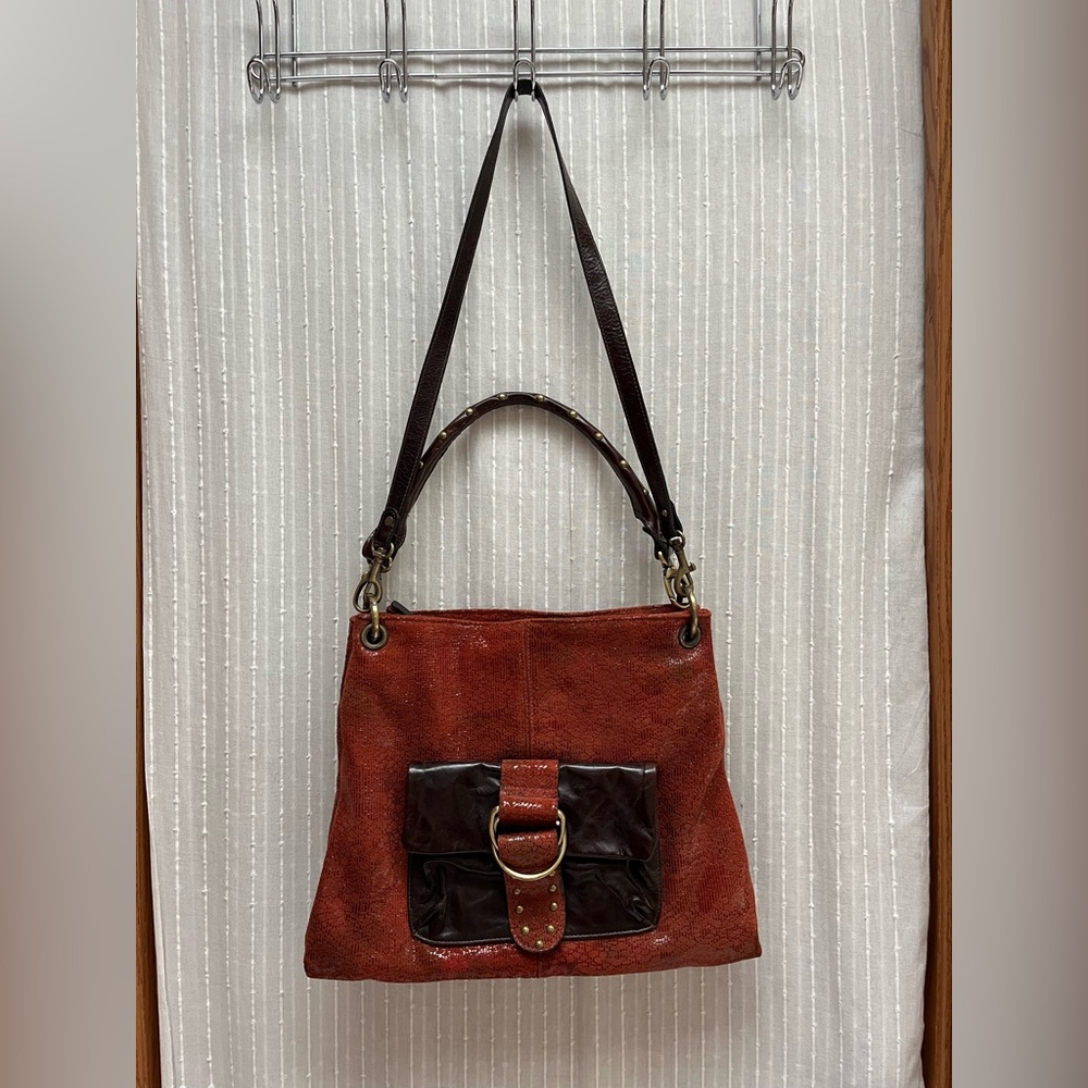 Pietro Alessandro NY Brown Suede Shoulder Bag Hobo Dark Leather Pocket 2Way
